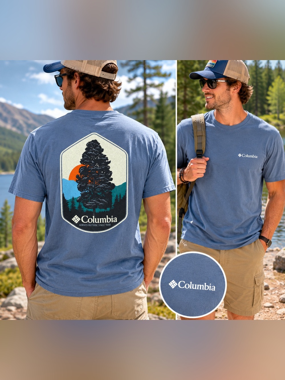 Columbia Blue Mountain Graphic Logo T-Shirt Men’s Medium Outdoor Hiking Tee